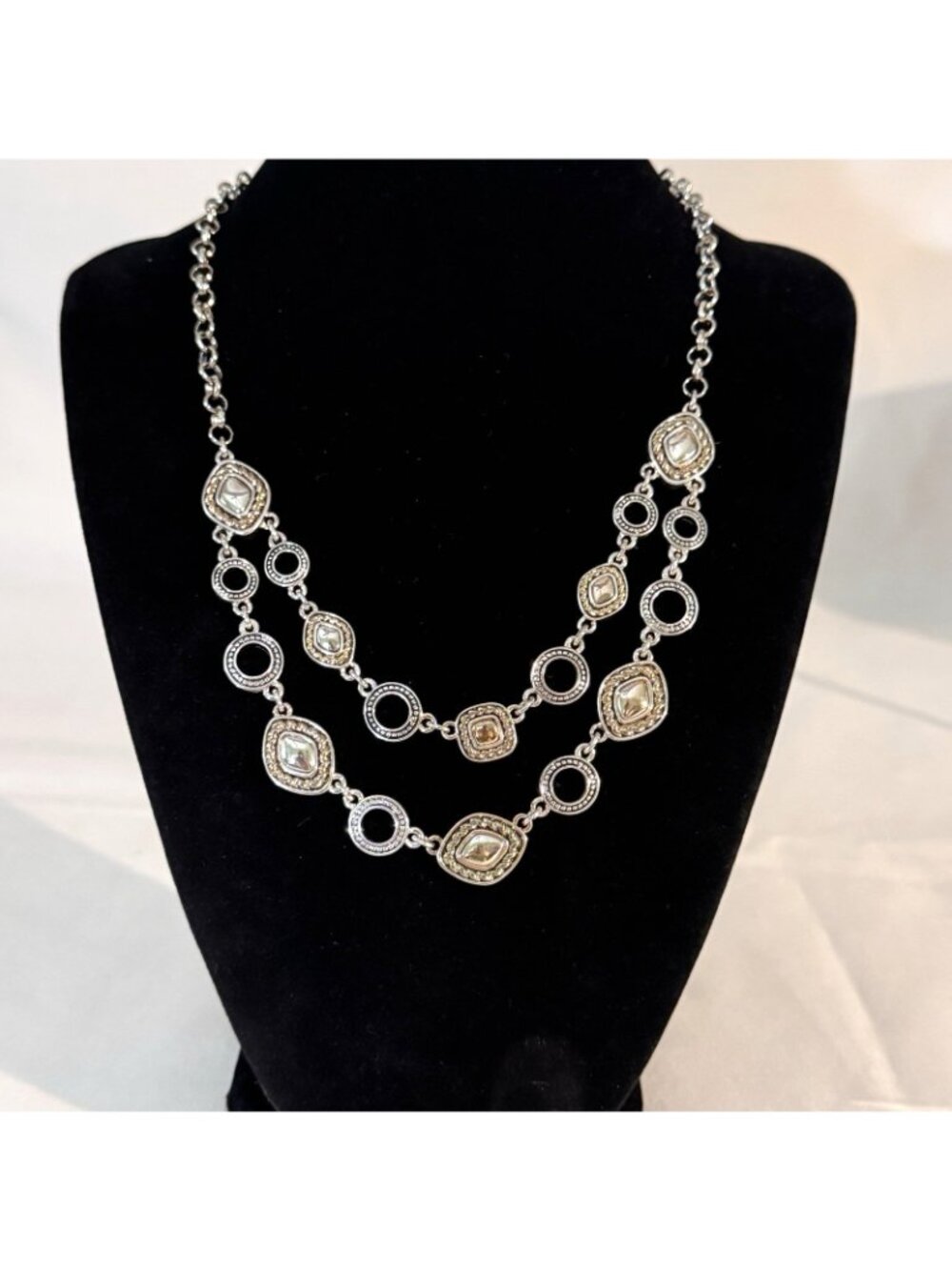 Vintage Napier Two-Tone Double Strand Layered Statement Necklace Quiet Luxury - Picture 3 of 11